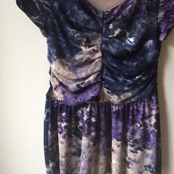 Anthropologie Postmark Y2K Watercolor Ruched Mesh on Mesh Peplum Top - Picture 4 of 12